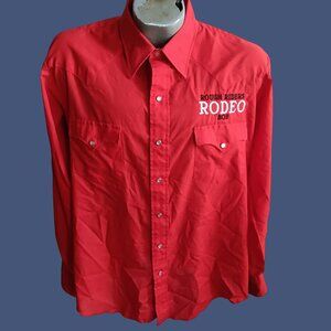 Vintage Mens Western Shirt Large Rough Riders Rodeo North Dakota Red Embroidered